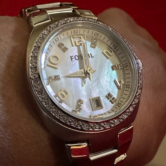 FOSSIL WATCH GLITZ BEZEL SILVER BRACELET BAND - Picture 8 of 11